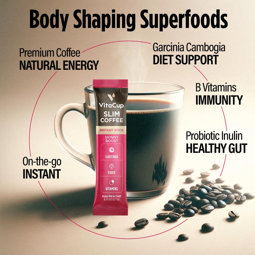 VitaCup – Slim Instant Coffee Packets – Medium Dark Roast – 24 Count – With ginseng and B vitamins - Canadian Distribution - Ships Free Within Canada on Orders Above CAD $199