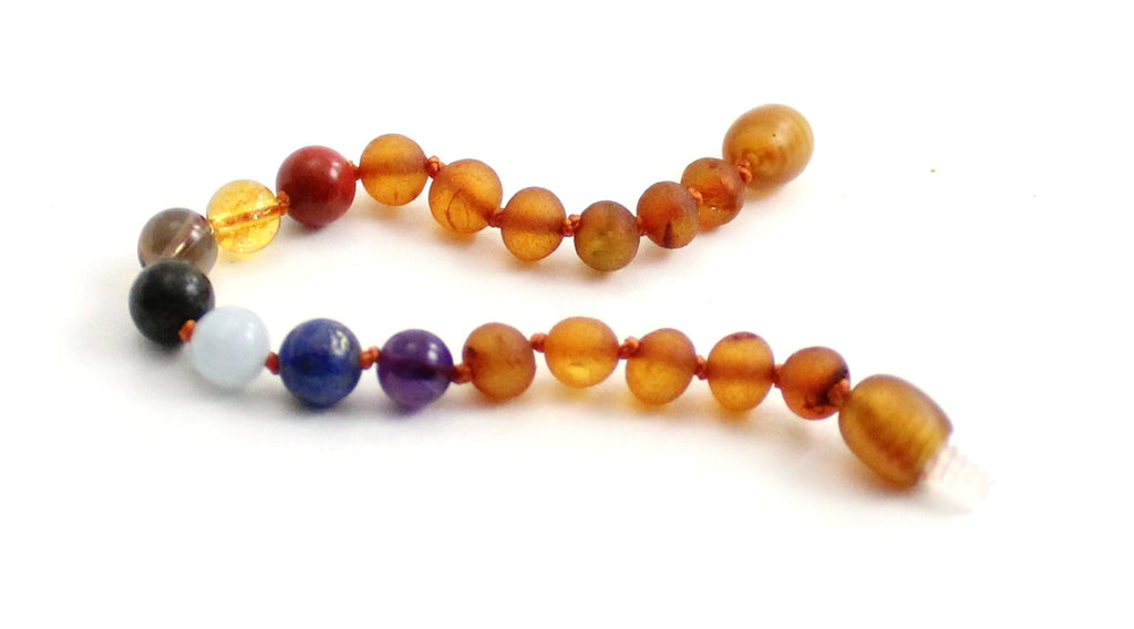 Amber Raw Cognac Teething Bracelet With Chakra Gems