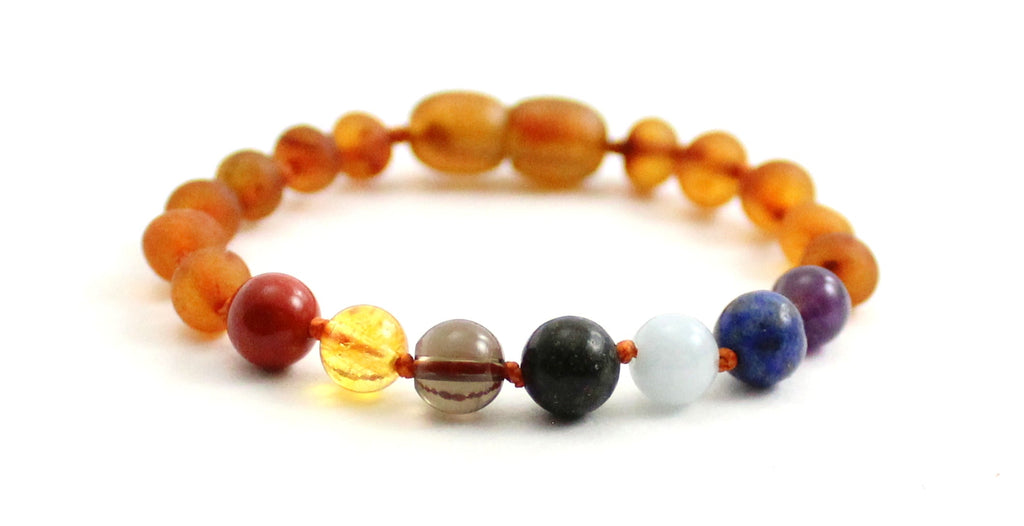 Amber Raw Cognac Teething Bracelet With Chakra Gems