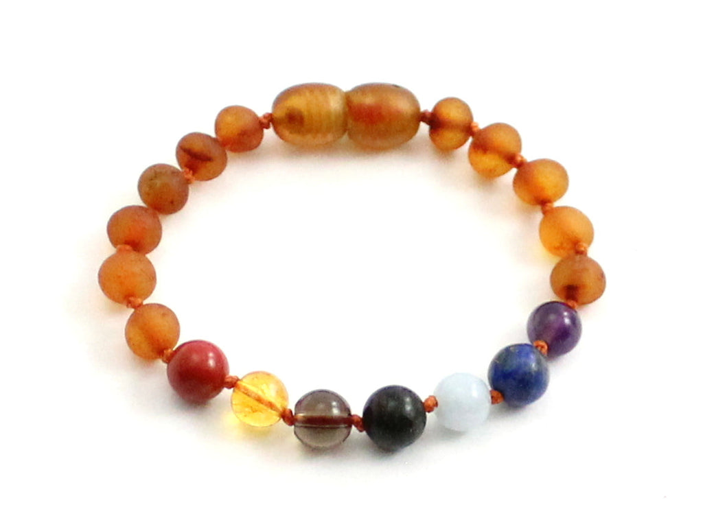 Amber Raw Cognac Teething Bracelet With Chakra Gems