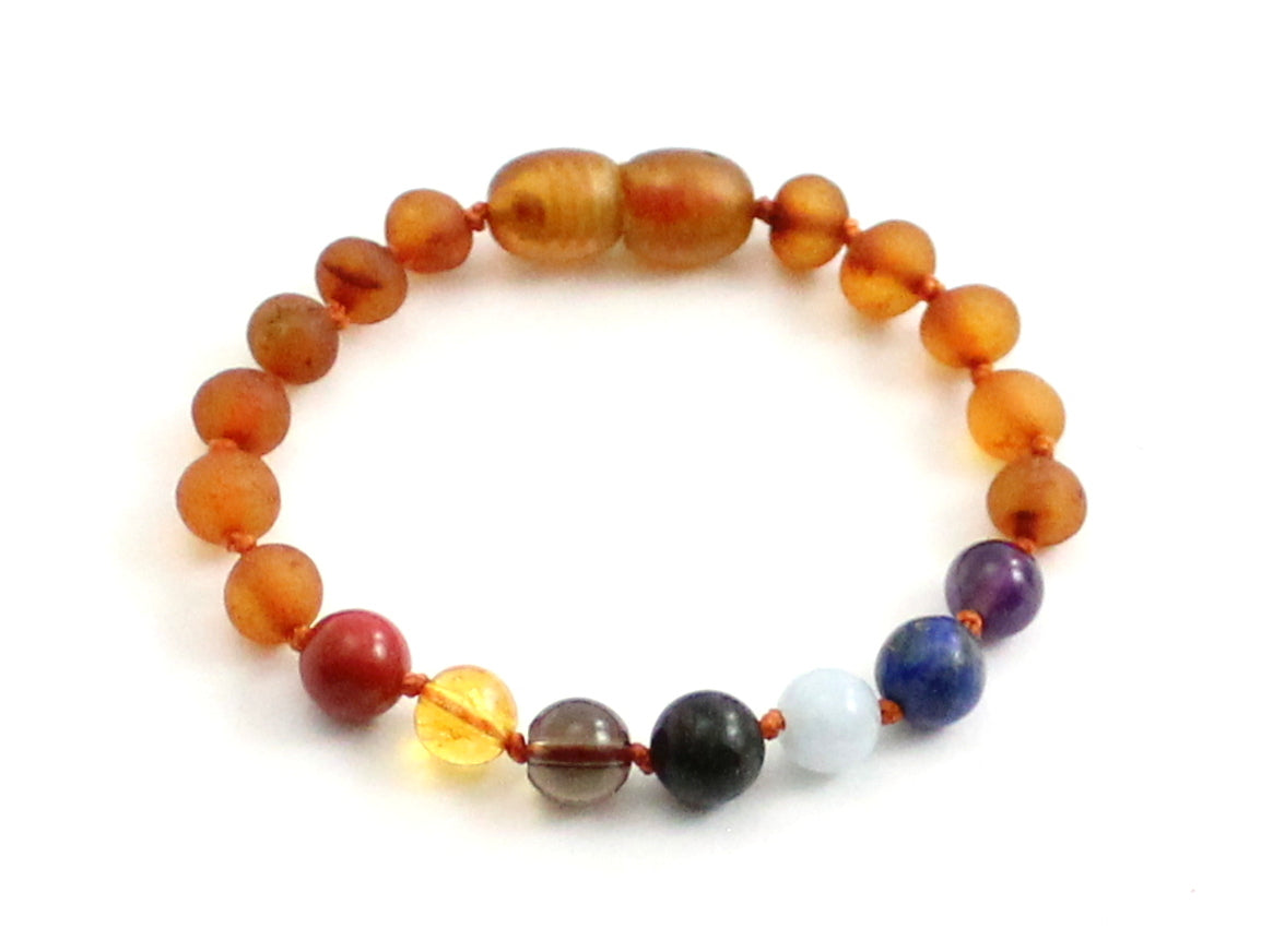 Amber Raw Cognac Teething Bracelet With Chakra Gems