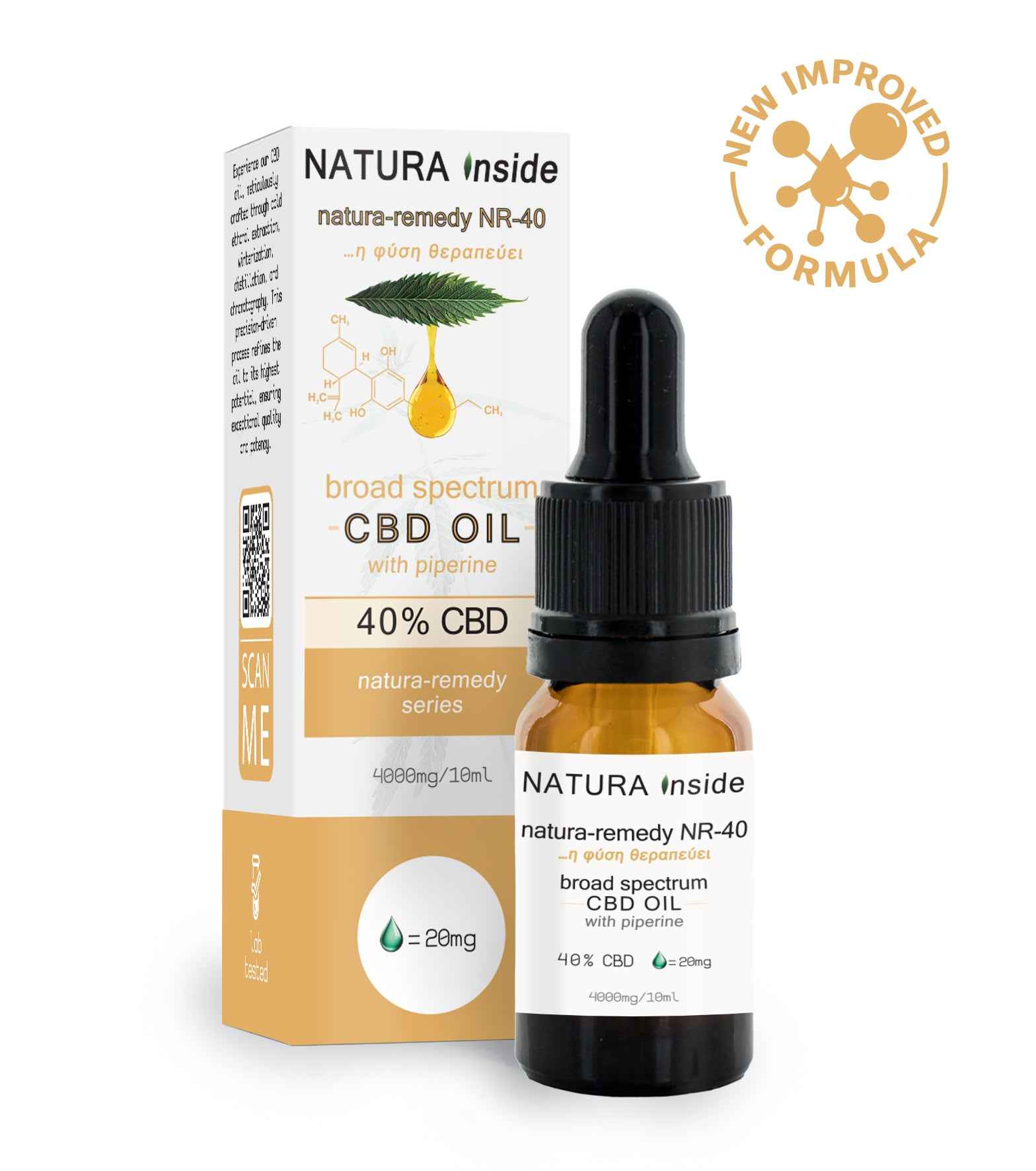 Natura Inside Broad Spectrum Cannabis Oil – 40% CBD with Piperine, Natura-remedy Series, 10ml