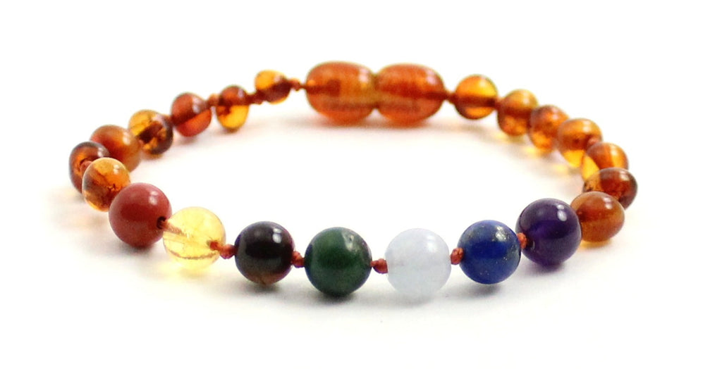 Amber Cognac Knotted Baltic Bracelet With Chakra Gems
