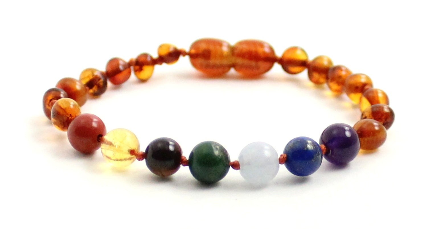Amber Cognac Knotted Baltic Bracelet With Chakra Gems