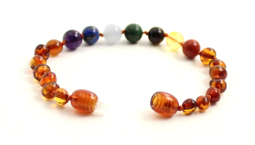 Amber Cognac Knotted Baltic Bracelet With Chakra Gems