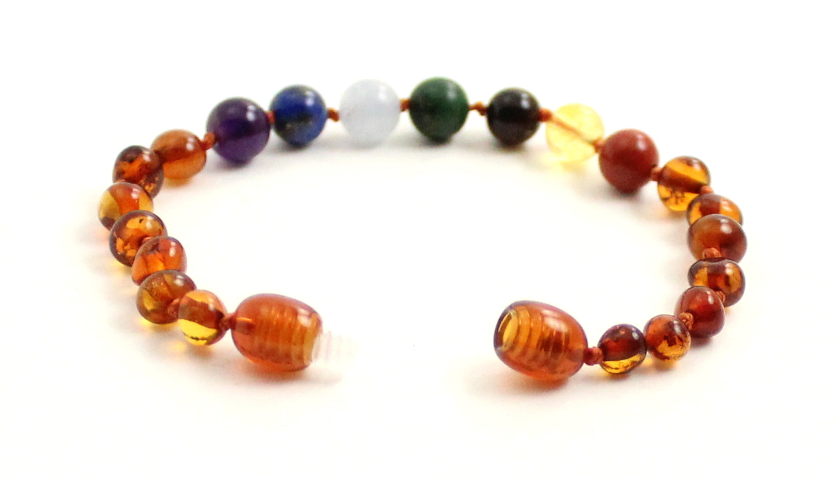 Amber Cognac Knotted Baltic Bracelet With Chakra Gems