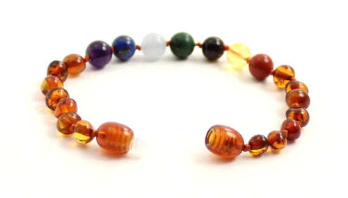 Amber Cognac Knotted Baltic Bracelet With Chakra Gems