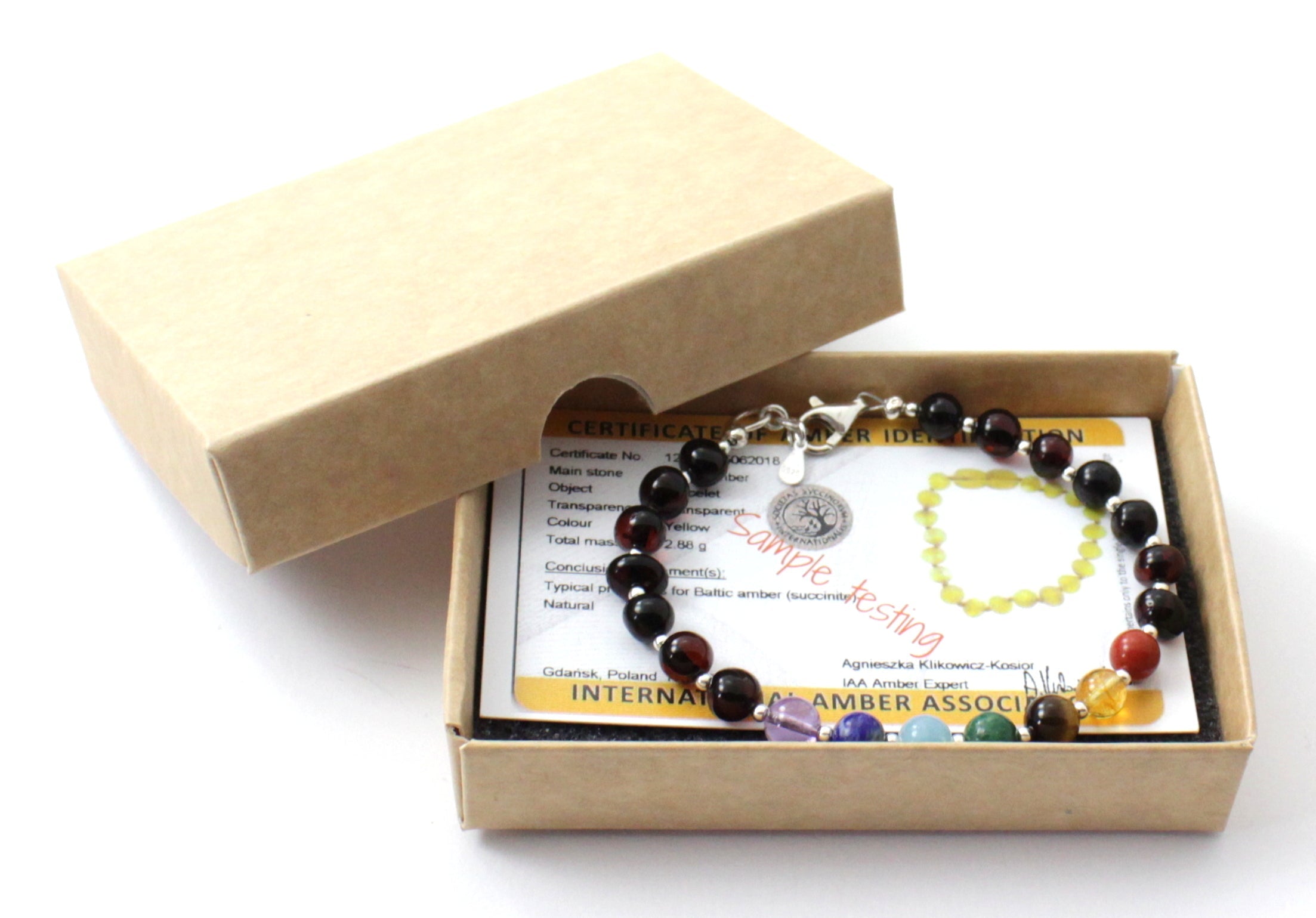 Amber Cherry Adult Bracelet With Silver and Chakra Gems