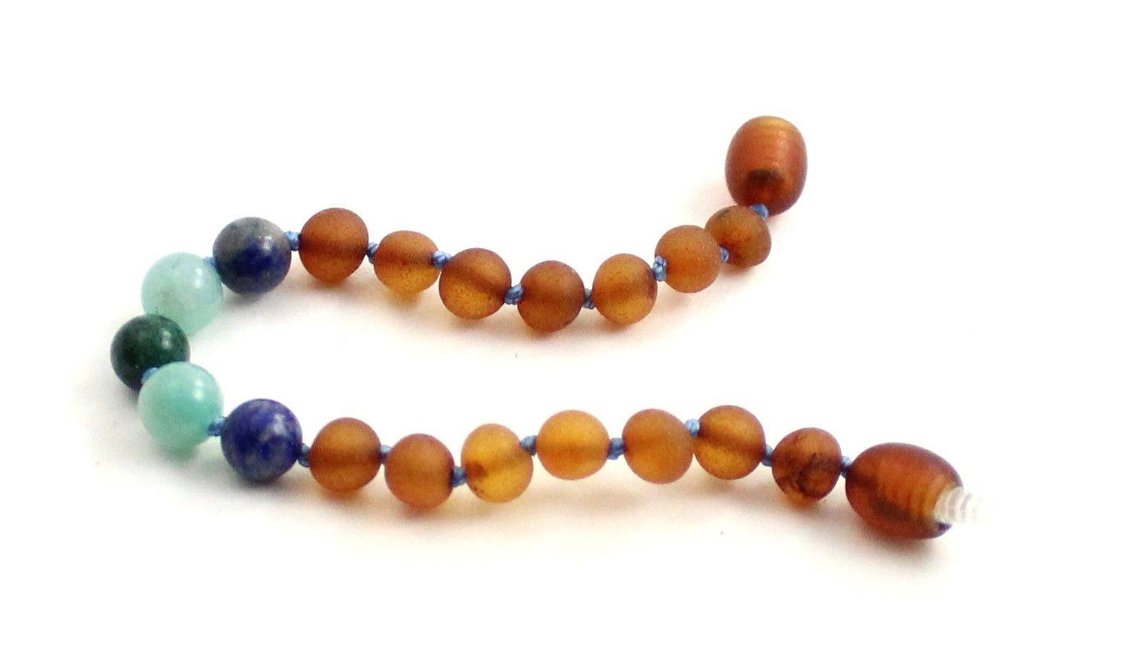 Amber Cognac Unpolished Bracelet With Lapis Lazuli and Gems