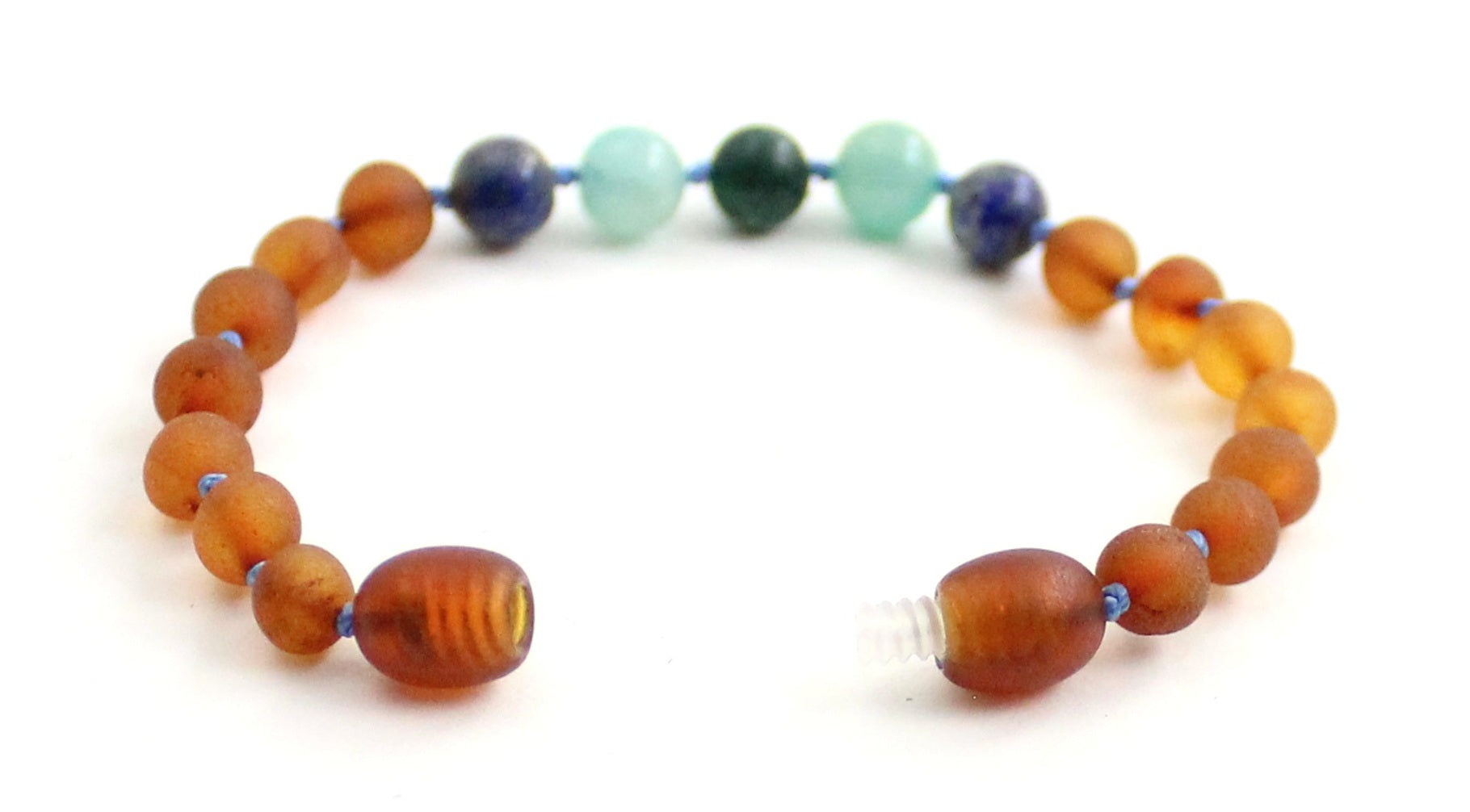 Amber Cognac Unpolished Bracelet With Lapis Lazuli and Gems