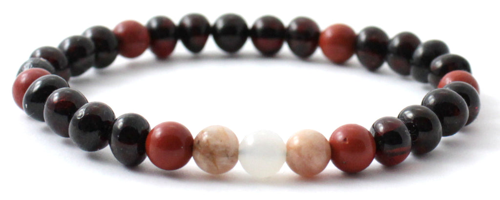 Amber Cherry Stretch Bracelet With Jasper and Gems