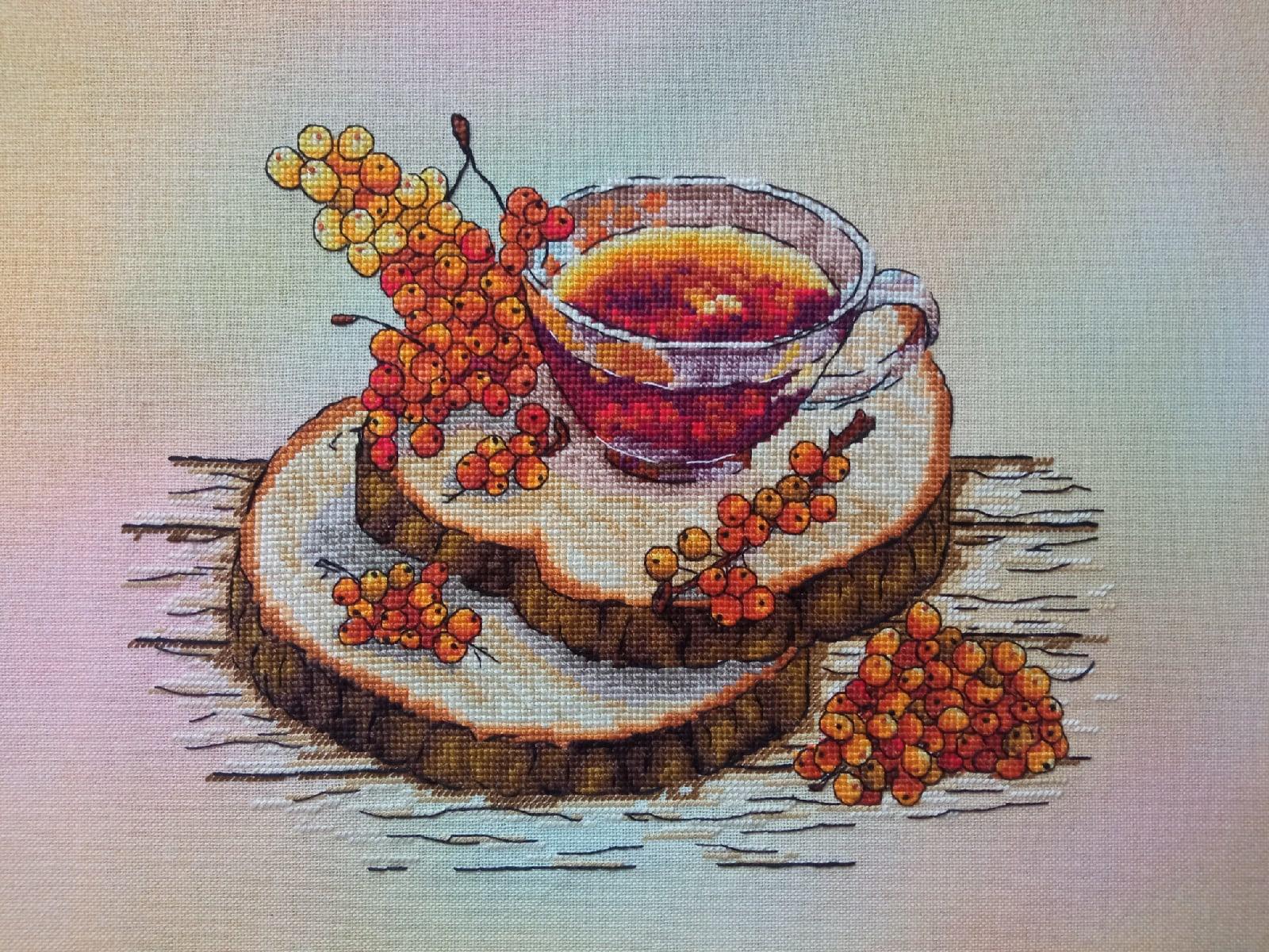 Sea buckthorn tea - PDF Cross Stitch Pattern
