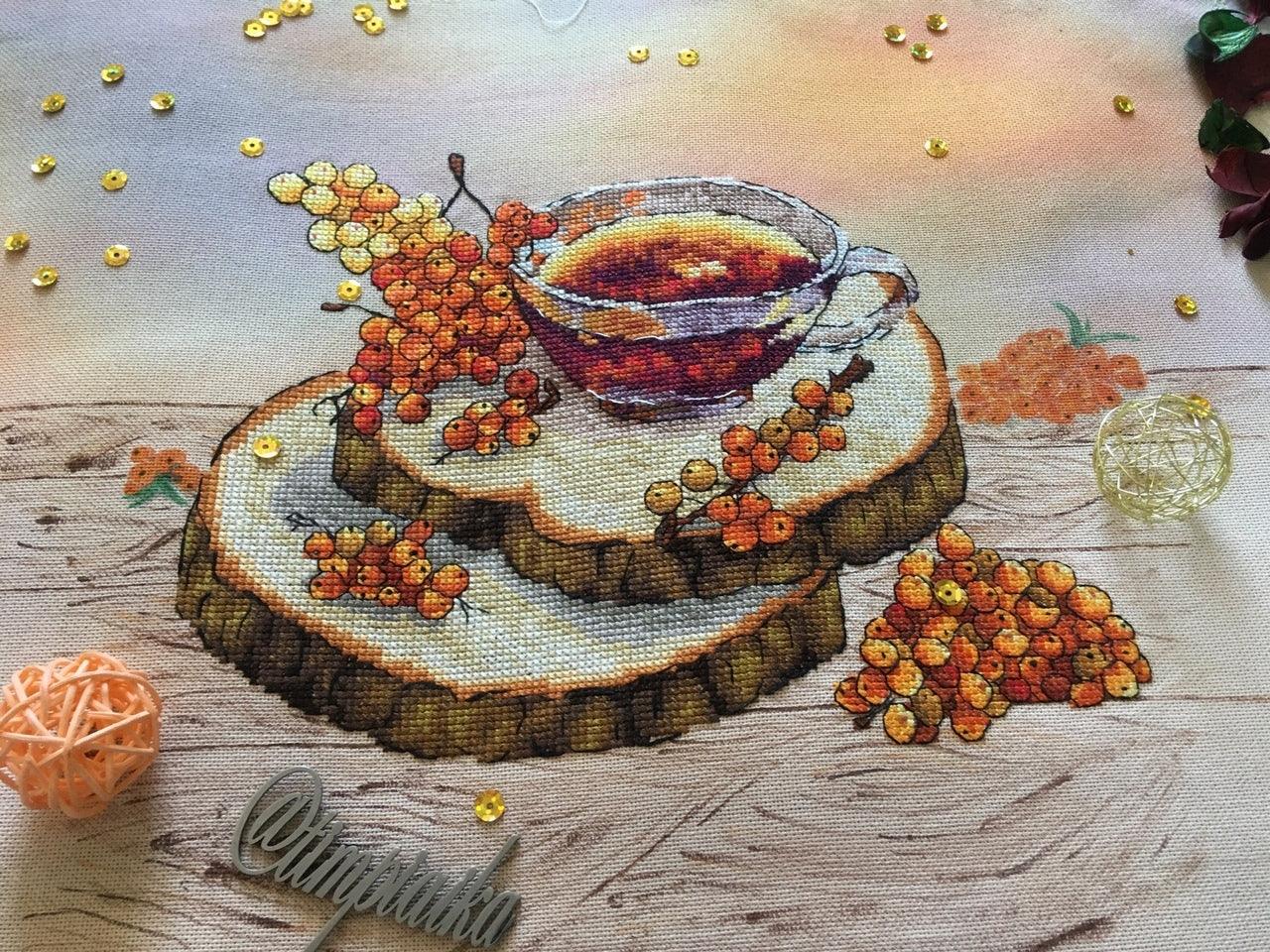 Sea buckthorn tea - PDF Cross Stitch Pattern