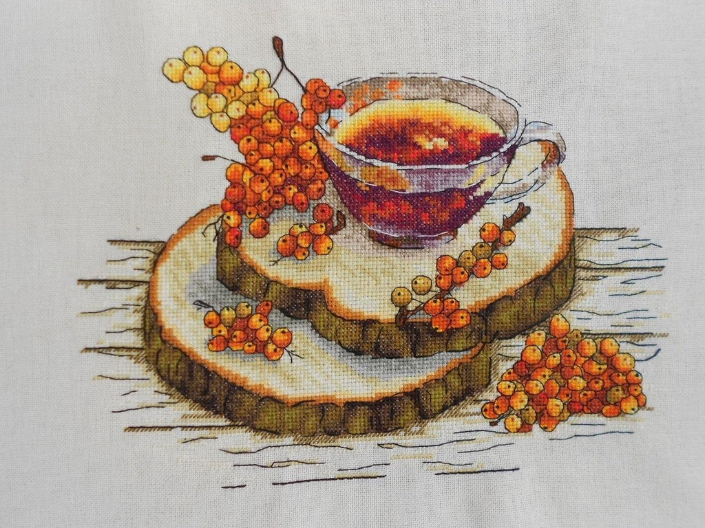 Sea buckthorn tea - PDF Cross Stitch Pattern
