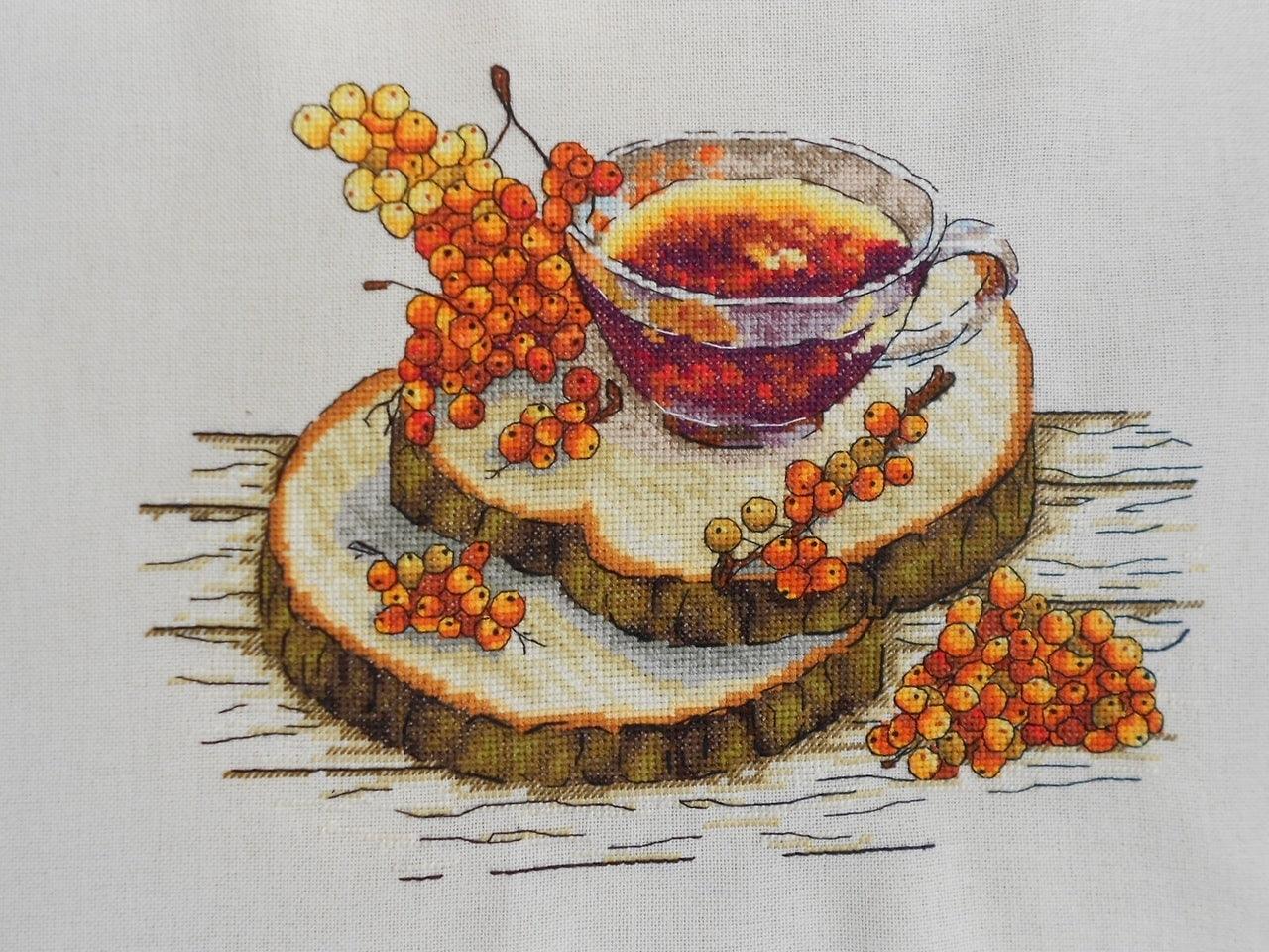 Sea buckthorn tea - PDF Cross Stitch Pattern